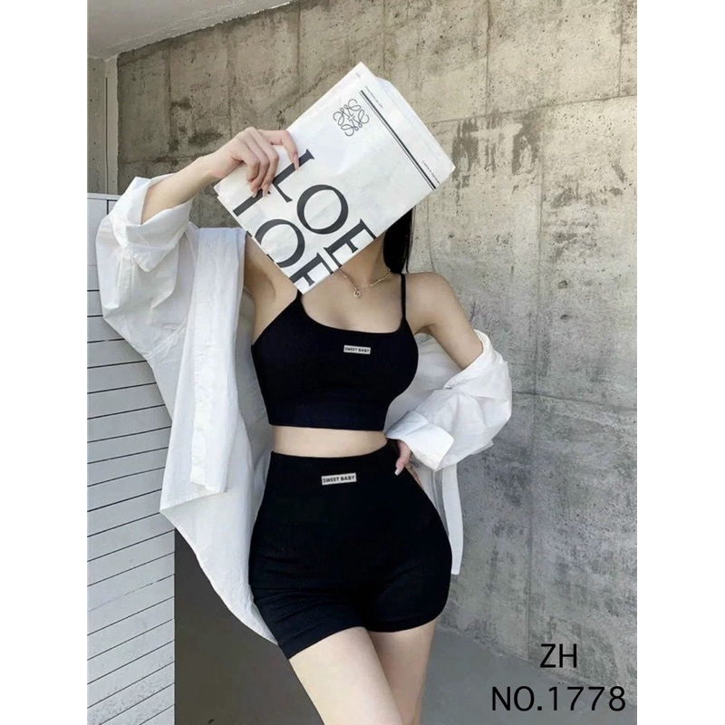 ZH.1778ชุดเซทสปอร์ตบราsweet babyงานผ้าร่อง13สี บราสปอร์ต+กางเกงขาสั้น ชุดโยคะ ชุดออกกำลังกายสำหรับผู้หญิง - รูปที่ 6