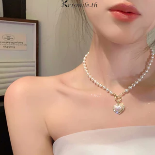 COD-ในไทย💖สร้อยคอ จี้รูปหัวใจประดับไข่มุก หรูหราละเอียดอ่อน หวานสไตล์เกาหลี สำหรับผู้หญิง-Krismile.th
