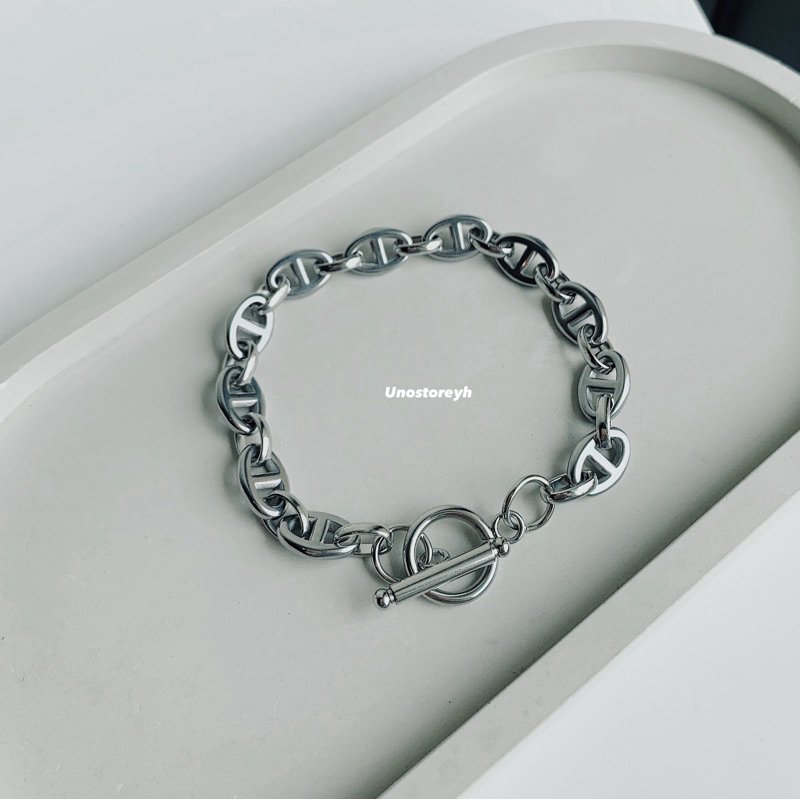 🔥Oath Chain⛓ ข้อมือสแตนเลส โซ่ทรงรีตัดกลาง ตัวล็อคOI UNO050