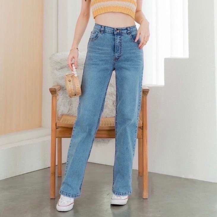 TwiceJeans กางเกงขายาวผู้หญิง กางเกงกระบอกแฟชั่น ยาว 41 นิ้ว สียีนส์ฟอกอ่อน