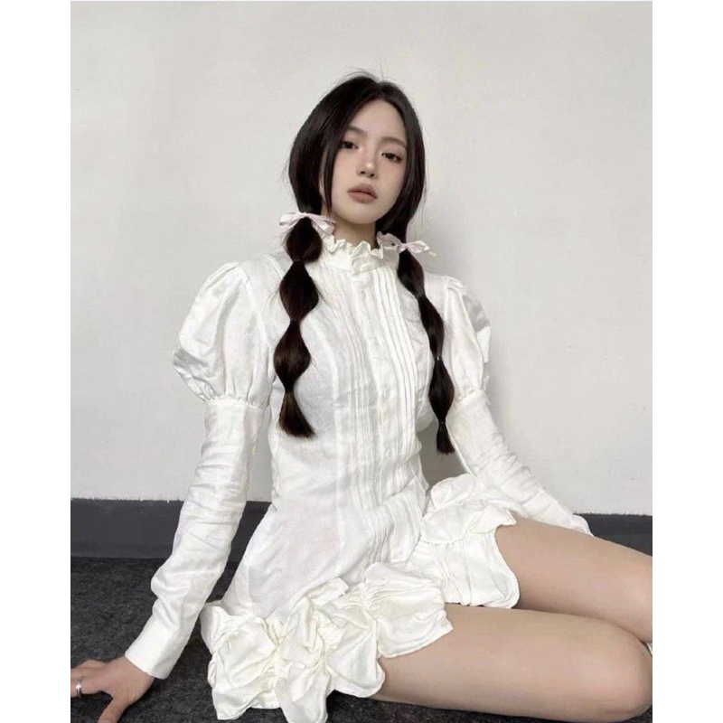 เดรสสั้นแขนยาวสีขาว (d0543) showroom