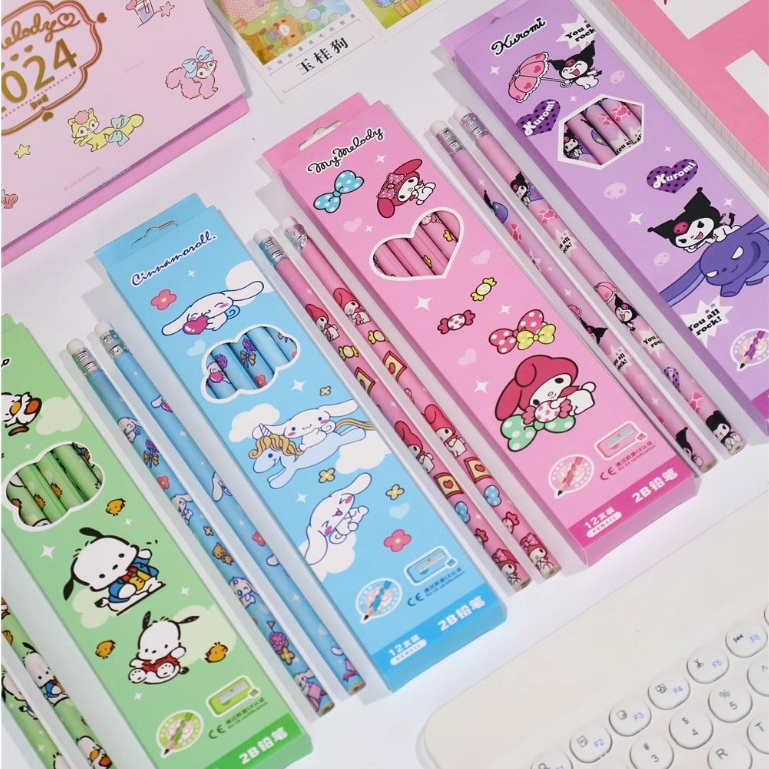 ชุดดินสอ ลายการ์ตูน Kulomi 2B น่ารัก พร้อมยางลบ สําหรับเด็ก จํานวน 12 ชิ้น ต่อกล่อง