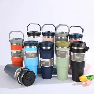 BI[ลูกค้าใหม่1฿]แก้วสแตนเลส พร้อมหูหิ้ว เก็บความเย็น ขนาด 30Oz พร้อมหลอด