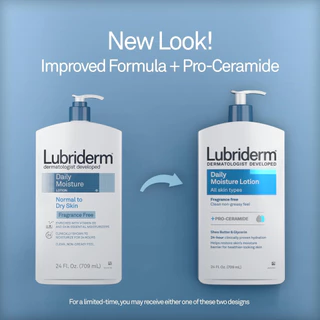 ของแท้🇺🇸 รุ่นใหม่ #สีฟ้า,สีแดง Lubriderm Fragrance Free Daily Moisture Lotion + Pro-Cer 24 fl oz.