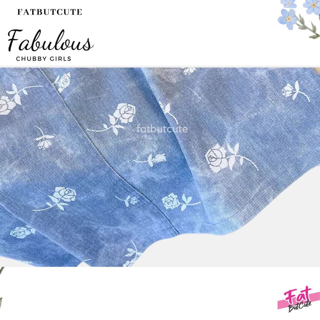 [มีอกถึง54นิ้ว]🌷เดรสยีนส์สาวอวบ🌷 คอปก ผ้ายีนส์งานน่ารักมากๆค่าผ้าปั้มลายดอก รหัส63750 - รูปที่ 3