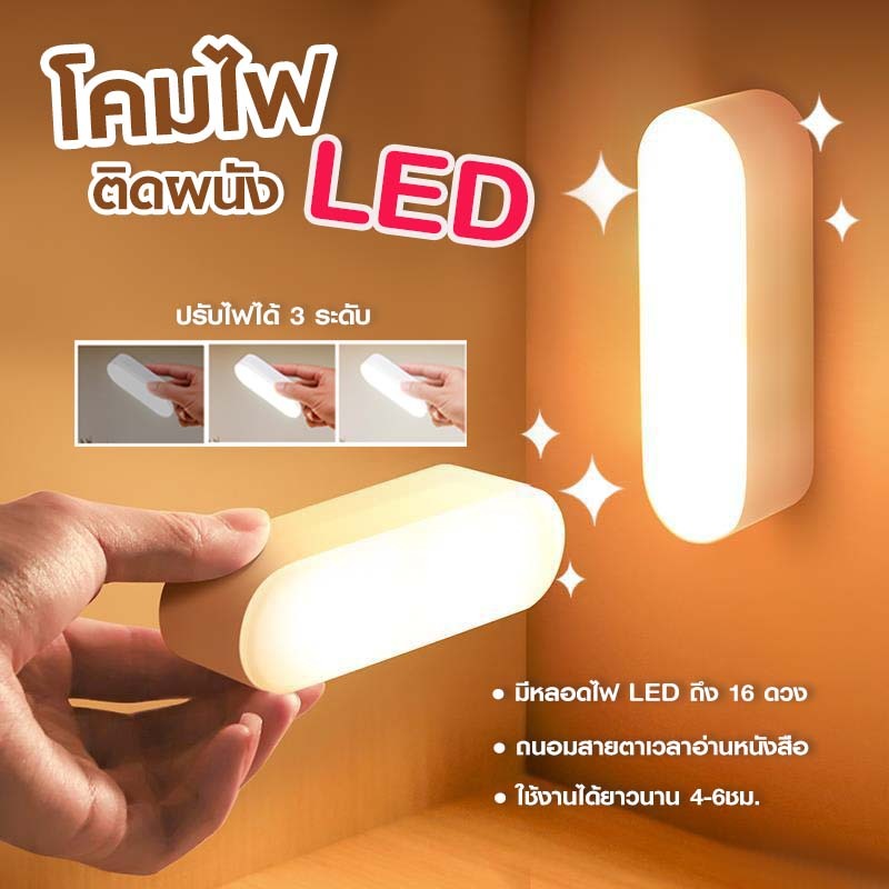 fanke ไฟ ไฟติดผนัง LED ไฟอ่านหนังสือ ปรับแรงได้ 3 ระดับ ขนาดเล็ก น้ำหนักเบา มีแม่เหล็กและสายชาร์จ