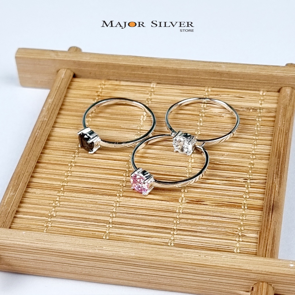 แหวนจับเพชร CZ5.25มิล / เงินแท้ 92.5% เรียบ หรู ดีไซน์คลาสสิค Major silver : E-V-Ba5.25