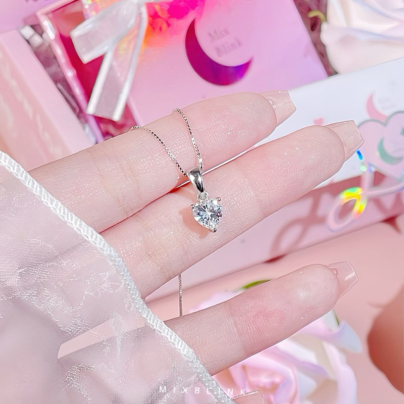 สร้อยคอ เงินแท้ 92.5% ส่งฟรี EMS ♡ รุ่น Irah ♡ - หัวใจ เพชร cz ( #H22 ) MixBlink