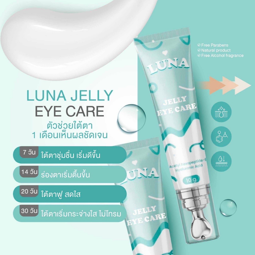 [ของแท้ ]ครีมทาใต้ตาลูน่า/เซรั่มขนตาลินดี้ luna jelly eye care มีหัวนวดเก็บความเย็น ลดขอบตาดำ