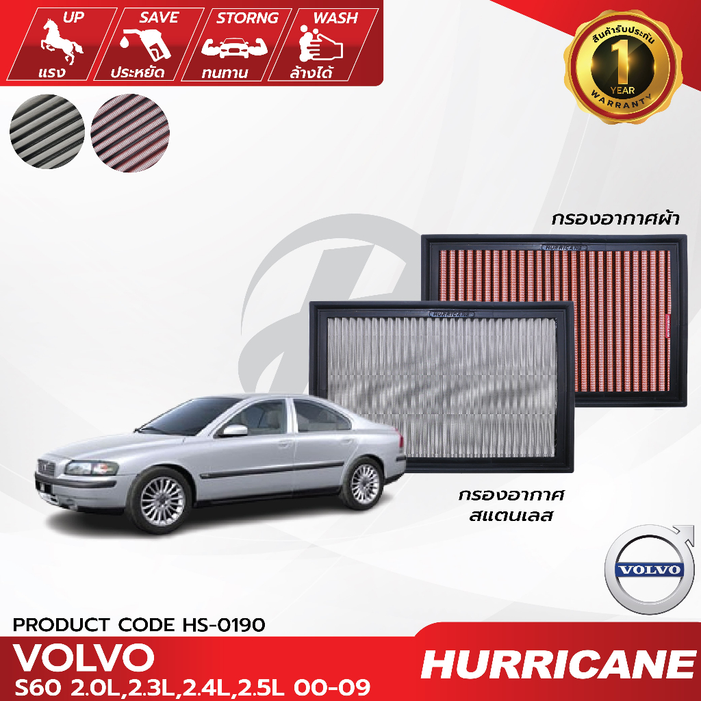 HURRICANE กรองอากาศรถยนต์ผ้าแดง & สแตนเลส Volvo S60 , V70 , XC70 HS-0190