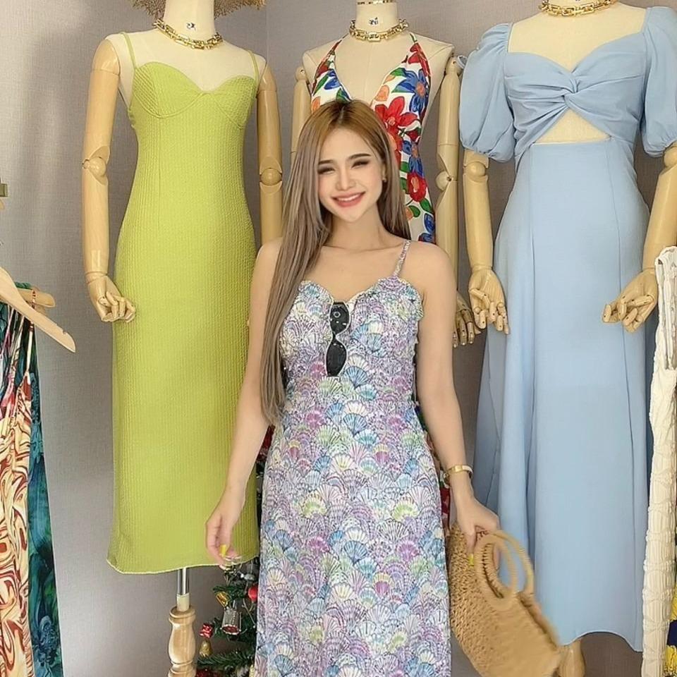 เดรสยาว แต่งจีบอก  มีซับใน ทรงสวย 5ลาย ไซส์ s-mนะคะ - รูปที่ 4