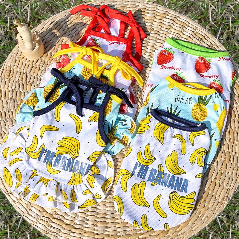 เสื้อสัตว์เลี้ยง  กระโปรงสัตว์เลี้ยง  หมา แมว ลายแตงโม กล้วย สัปปะรด เป็ด พร้อมส่ง T-001 SK-001