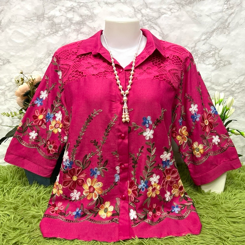 เสื้อลูกไม้ผ้าลินินA003ผ้านิ่มใส่สบายงานปักลายสวยๆจร้า