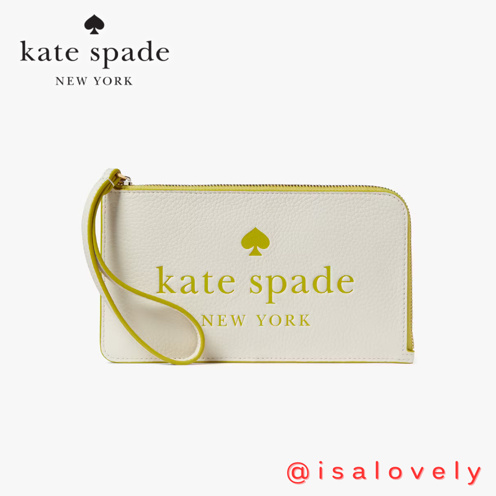 📌Isa Lovely Shop📌  Kate Spade KF474 Lucy Embossed Logo Medium L-zip Wristlet Meringue Multi