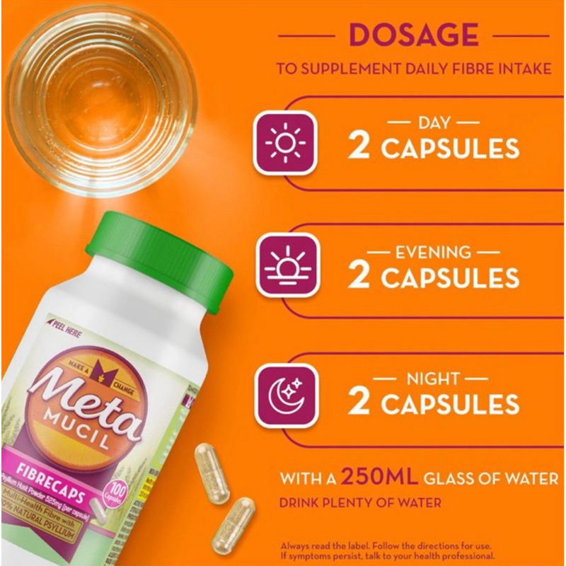 Metamucil Fibre Supplement Capsules 100,300 แคปซูล Exp.06/27