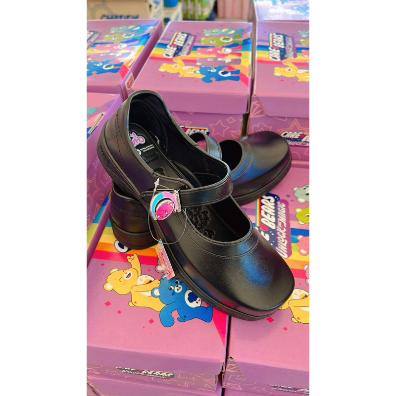 รองเท้านักเรียนหนังดำประถม - มัธยม ลายหมีแคร์แบร์รุ่นใหม่ล่าสุด cB999