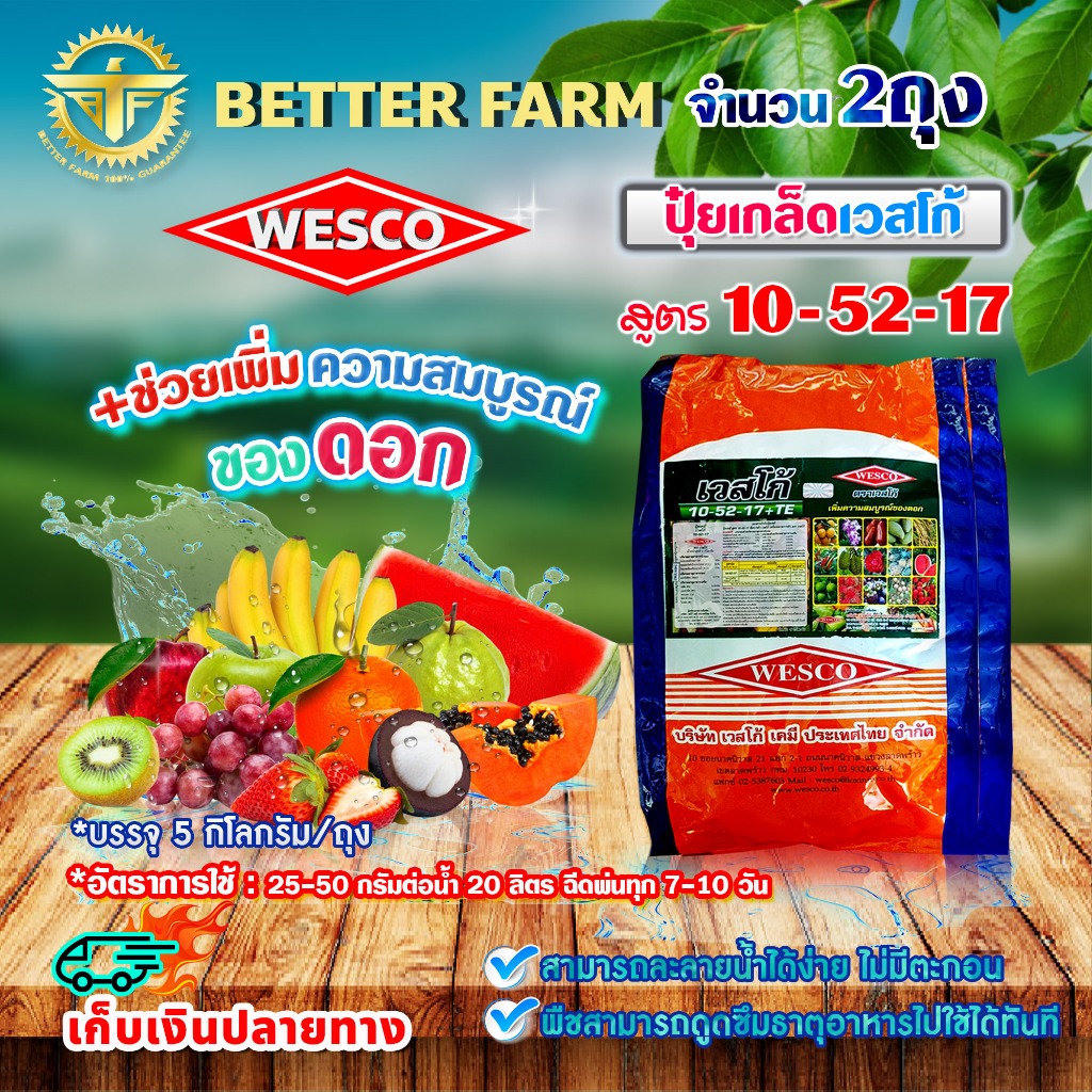 (แพ็ค2ถุง) WESCO ปุ๋ย 10-52-17 +TE (ธาตุรองเสริม) ปุ๋ยเกล็ด เวสโก้ บรรจุ 5 กิโลกรัม/ถุง