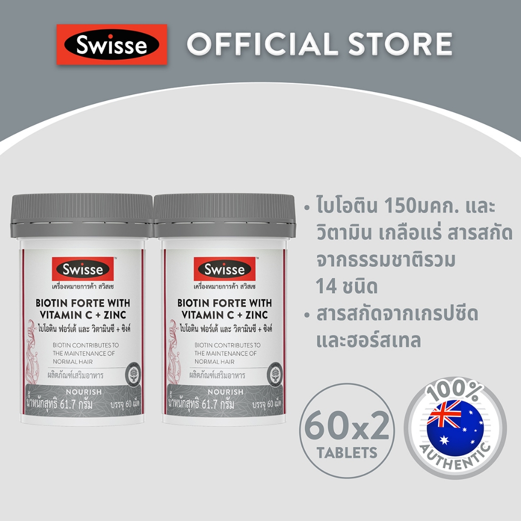 [แพ็คคู่ ] Swisse Biotin Forte With Vitamin C + Zinc ไบโอติน + ซิงค์