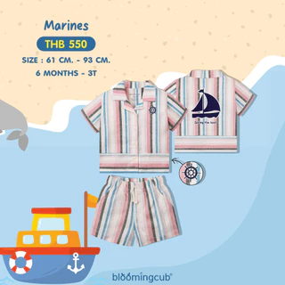 Bloomingcub - Sea World Collection เซ็ตเสื้อ กางเกงเด็กชาย หน้าร้อน รอมเปอร์ เอี๊ยมขาสั้นปักสัตว์ทะเล