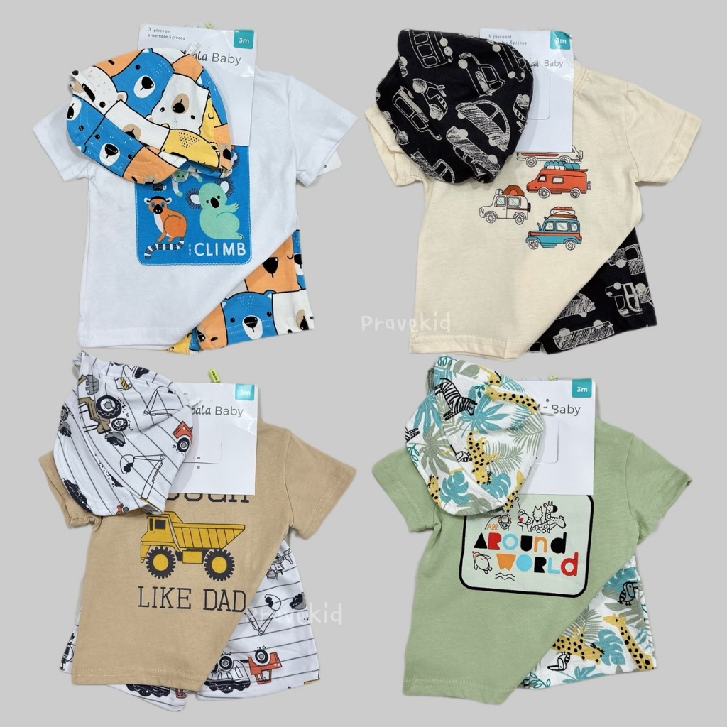 ชุดเซ็ต3ชิ้น เสื้อ+กางเกง+หมวก ลายการ์ตูน แบรนด์ PL Baby (0-18 เดือน)