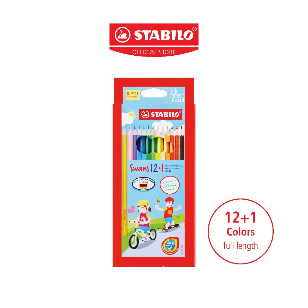 STABILO Swans ดินสอสี สีไม้ สตาบิโล สีไม้แท่งยาว 12/24/36/48 สี แถมสีทองในกล่อง