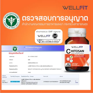 [30 Capsule] WELLFIT CHITOSAN 500 mg PLUS เวลฟิต ไคโตซาน 500 มก. พลัส