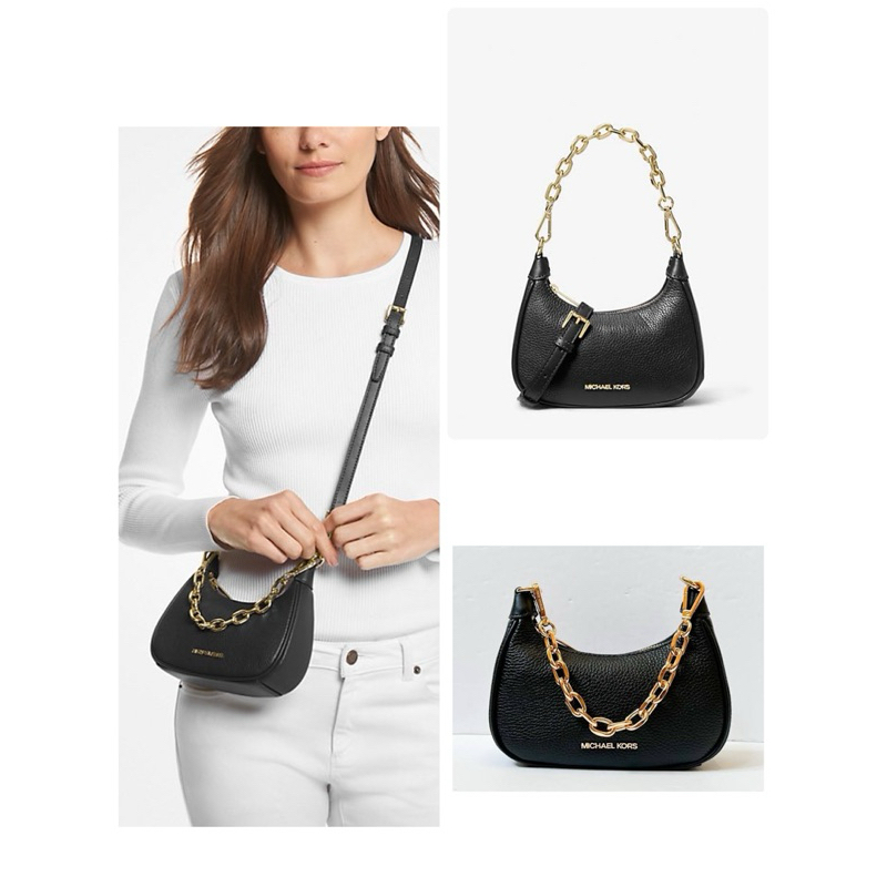 กระเป๋าถือ สะพายข้าง  MICHAEL KORS Cora Extra-Small Pebbled Leather Shoulder Bag 7 นิ้ว หนังสีดำ สาย