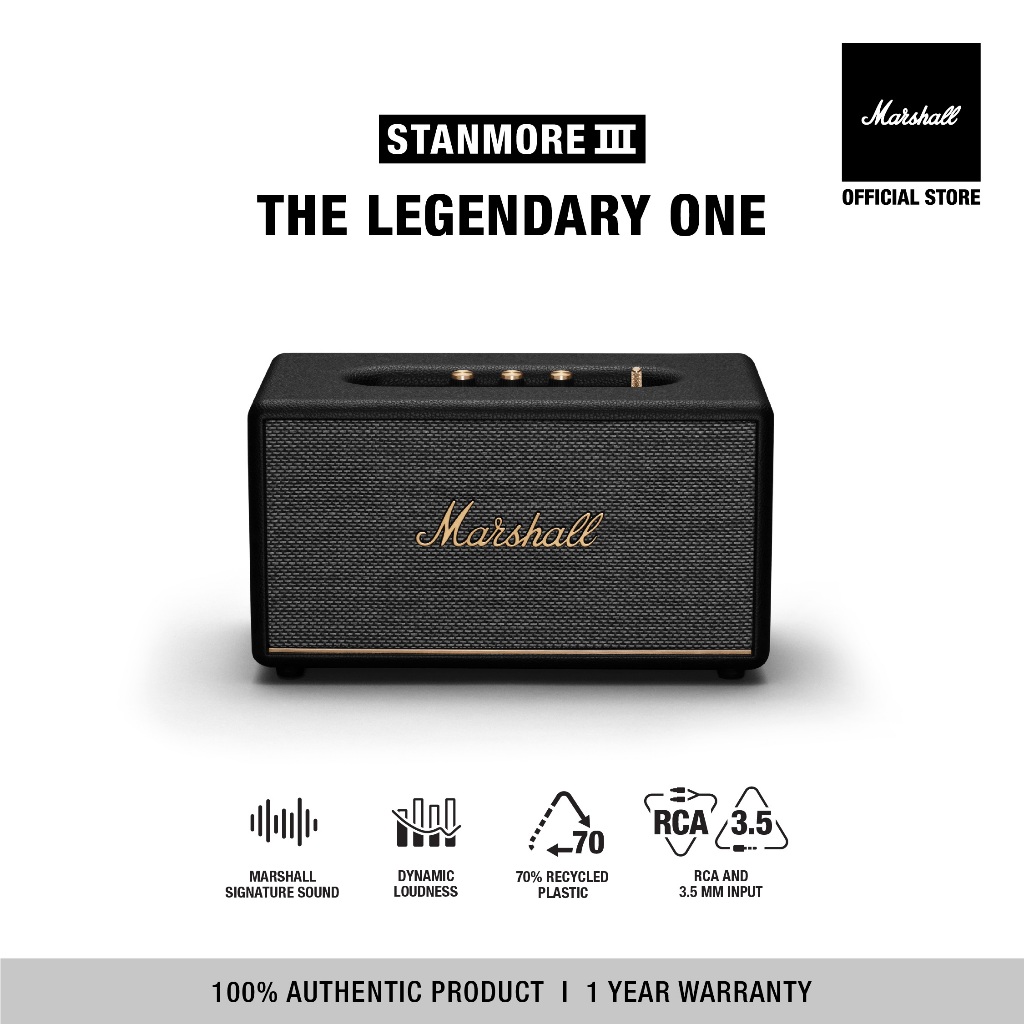 MARSHALL Stanmore III Bluetooth Black - รับประกัน 1 ปี + ส่งฟรีทั่วไทย - ลำโพงบลูทูธ ลำโพง marshall ลําโพง bluetooth