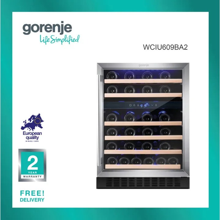 ตู้แช่ไวน์ Gorenje แยกโซนอุณหภูมิบน-ล่าง เก็บขวดไวน์ 46 ขวด WCIU609BA2 - Gorenje