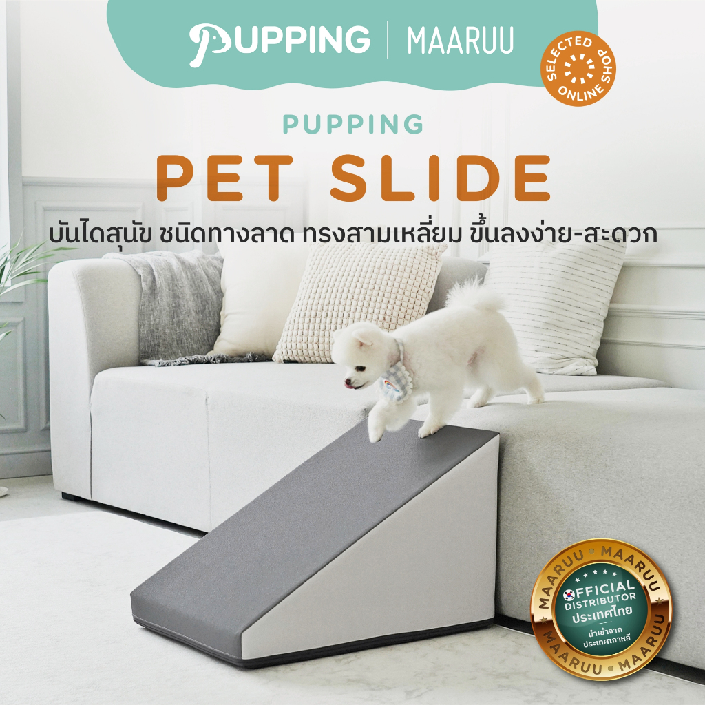 Pupping Pet Slide ทางลาด บันไดสุนัข บันไดน้องหมา สำหรับขึ้นเตียงและโซฟา กันลื่น ป้องกันโรคข้อสะโพกเส