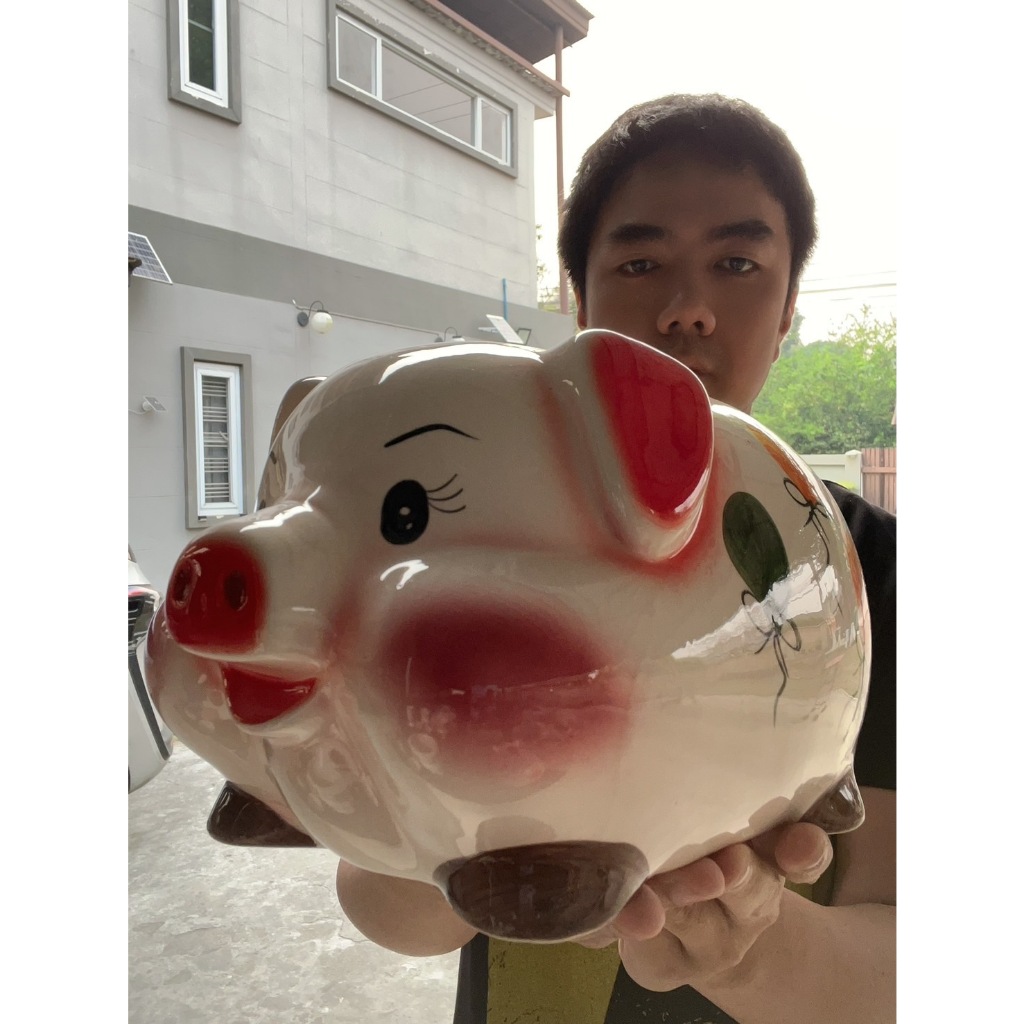 กระปุกออมสิน เซรามิค ลายหมูหูตก #ขนาด M 26x15x18 cm (กxยxส)เหมาะสำหรับนักช๊อป&นักสะสม