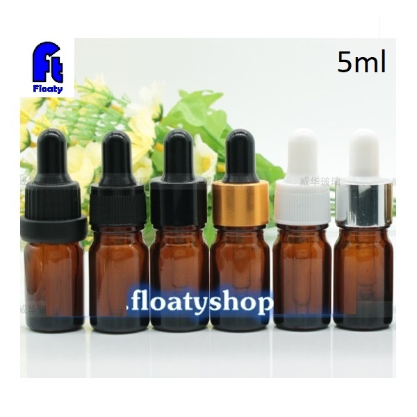 5ml ขวดแก้วสีชาใส ใส่น้ำยา น้ำมัน เซรั่ม ขวดหยด ดรอปเปอร์