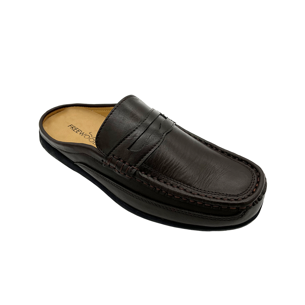 FREEWOOD OPEN HEEL CASUAL SHOES รองเท้าลำลองผู้ชาย หนังแท้ แบบเปิดส้น รุ่น 79-592 น้ำตาล ( BROWN )