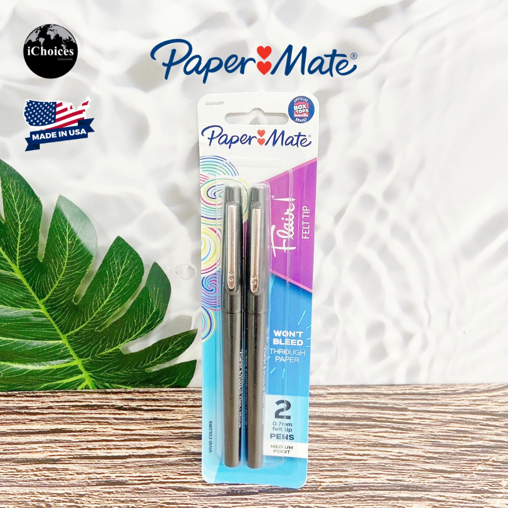 [Paper Mate] Flair Felt Tip Pens, Medium Point 0.7mm, Black, 2 Pens ปากกา หัวสักหลาด เมจิก