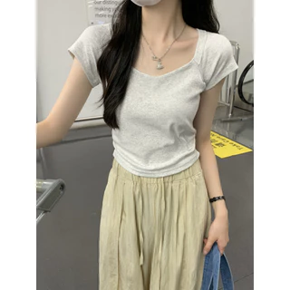 10สี เสื้อครอปสีขาว เสื้อยืดผู้หญิง สีพื้น เนื้อผ้านุ่มลื่นใส่สบาย #1502118