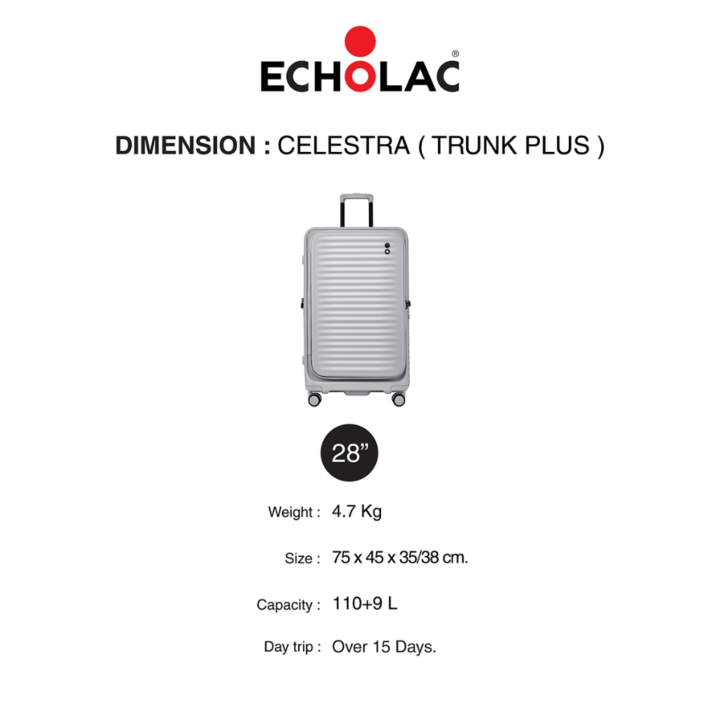 [รับประกัน 5 ปี] ECHOLAC กระเป๋าเดินทางเปิดฝาหน้า รุ่นทรังค์ พลัส (PC183KF) ขนาด 28 นิ้ว