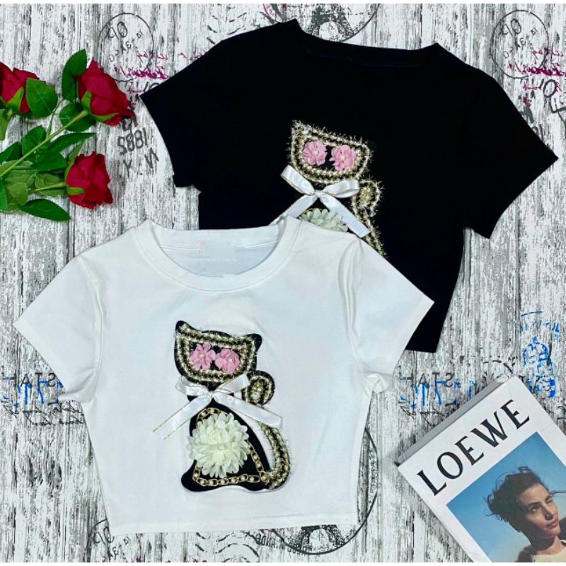 พร้อมส่ง เสื้อครอปสุดปังติดอะไหล่แน่นงานสวยผ้ายูนิโคลใส่สบายงานป้าย y.p.y