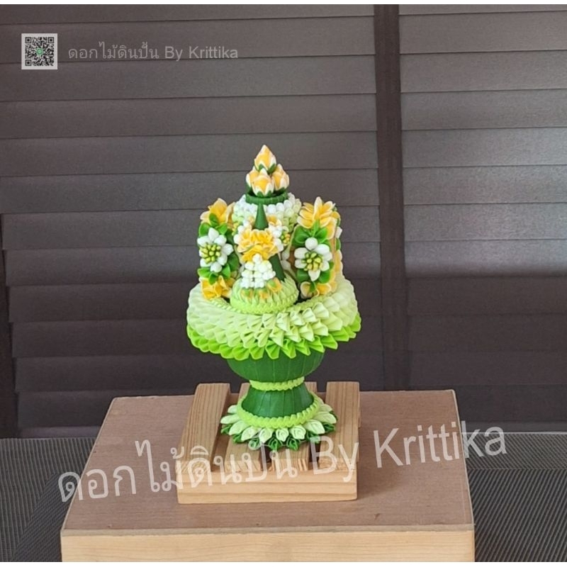 พานธูปเทียนแพร ดอกไม้ดินปั้น