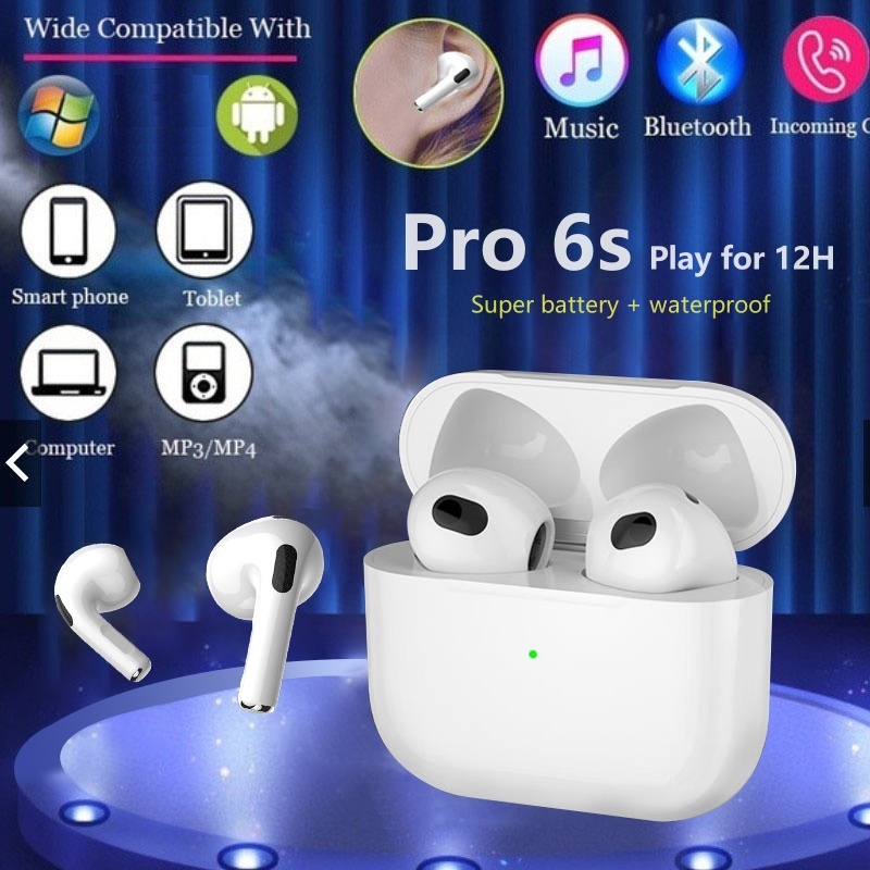 TWS Pro6s หูฟังบลูทูธไร้สาย เสียงดี คุณภาพดี พร้อมไมโครโฟนกันน้ำ สําหรับ Android และสมาร ์ทโฟน