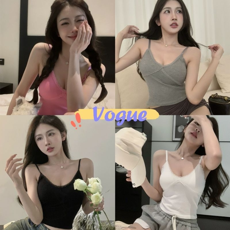 Vogue พร้อมส่ง สายเดี่ยว สายเดี่ย วเซ็กซี่ เสื้อสายเดี่ยว มีฟองน้ำ คอวี ใส่สบายมาก (FY7533) -H
