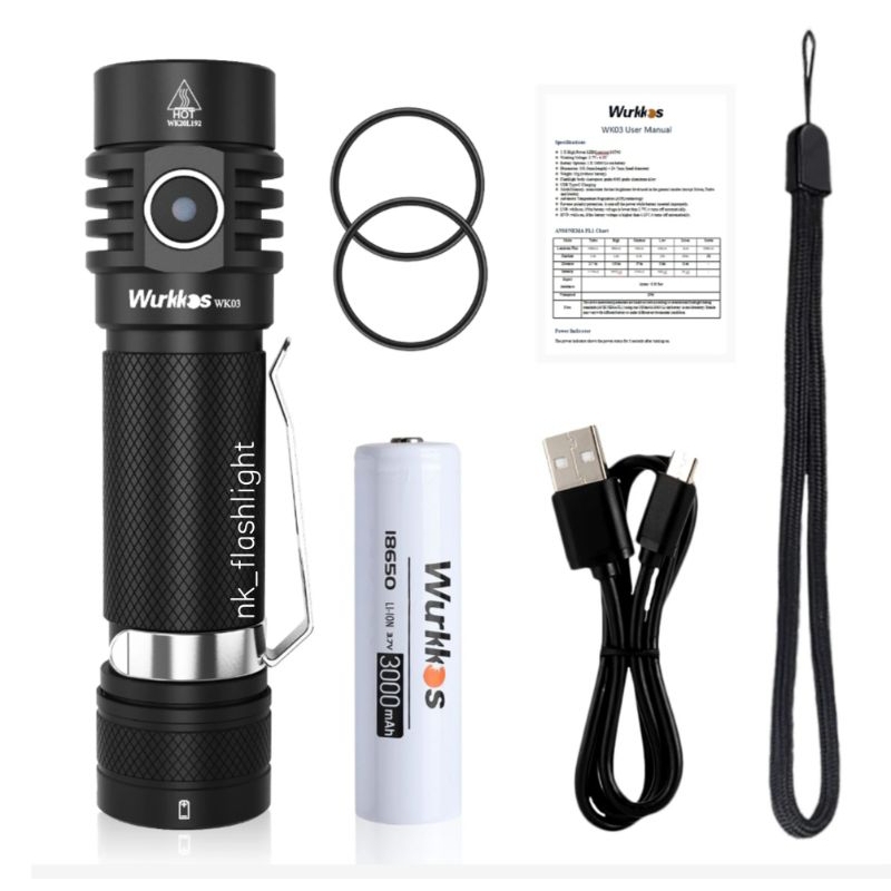 Wurkkos ไฟฉาย EDC WK03 1800ลูเมน SST40 แสง6500K.สว่างมากกันน้ำไฟพกพา IP68USB C ไฟฉาย LED ขนาดเล็กชาร