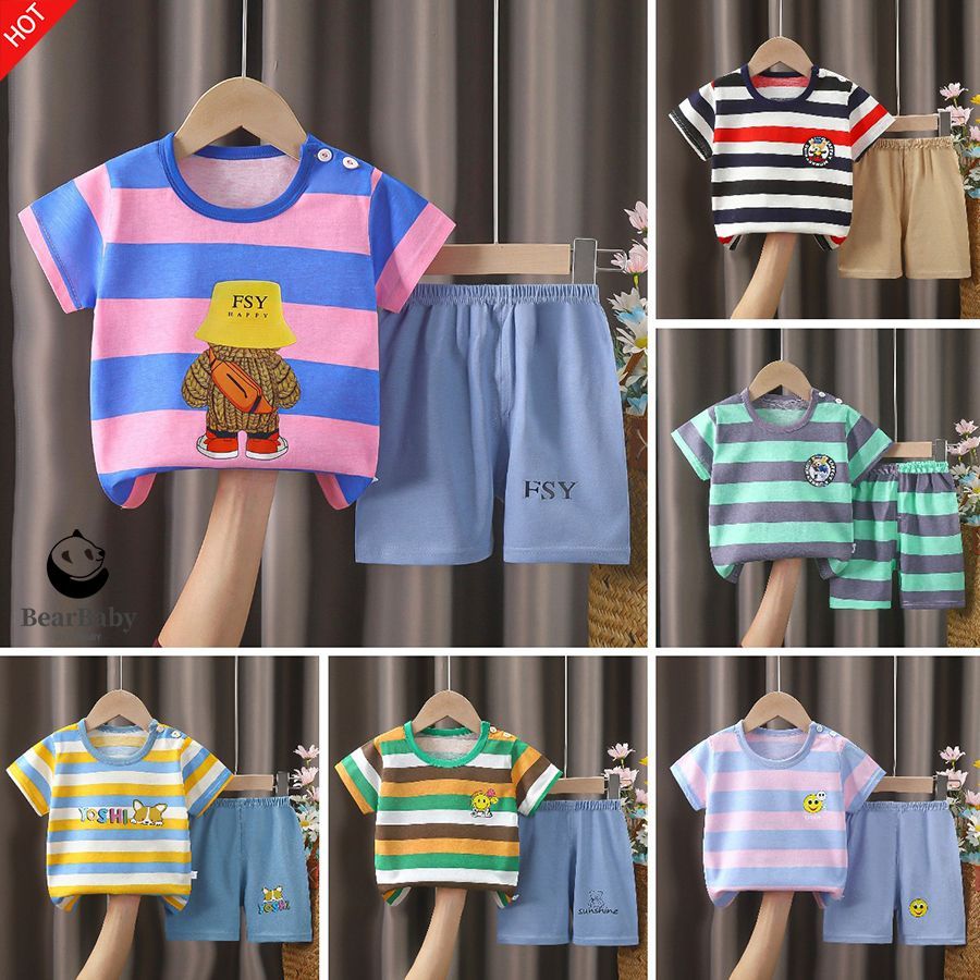 ชุดเซทเด็ก เสื้อเด็ก 2ชิ้น เสื้อ+กางเกง พิมพ์ลาย สีทูโทน พร้อมส่ง ไซส์73-110