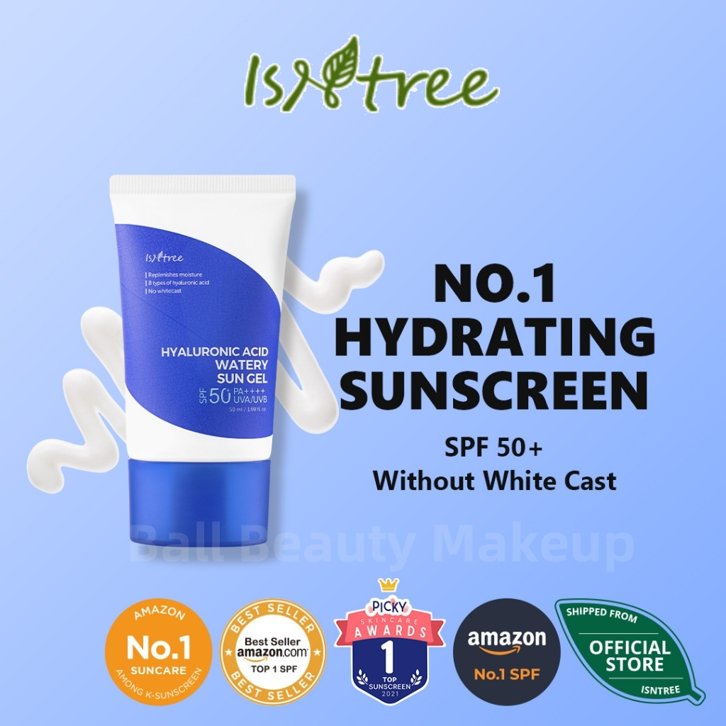 ของแท้ % ISNTREE Hyaluronic Acid Watery Sun Gel SPF50 + PA ++++ 50 ml.กรดไฮยาลูโรนิควอเตอร์ซันเจล ครีมกันแดด