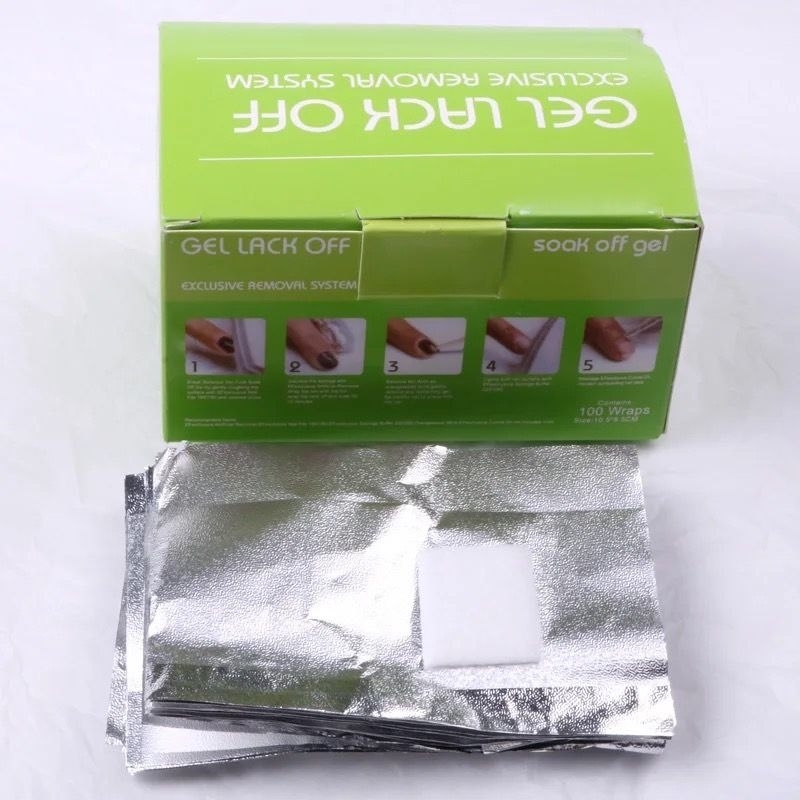 ฟอยล์ห่อเล็บ สำเร็จรูปพร้อมสำลี GEL LACK OFF 100 pcs. 100 ชิ้น