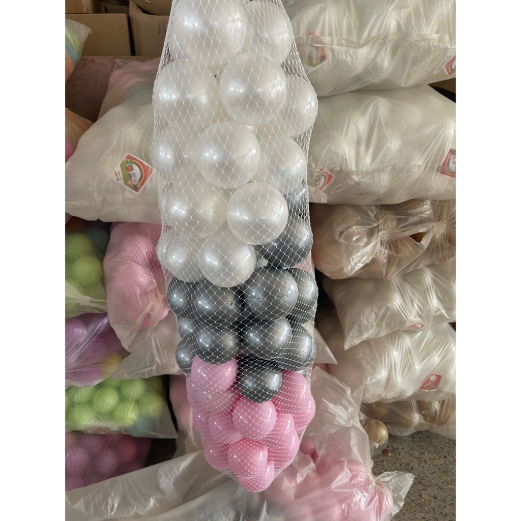 WD-666 ลูกบอลสี 100 ลูก บอลสีมุขเด็กพลาสติกคุณภาพ บอลถุงตาข่าย ปลีกถุงละ