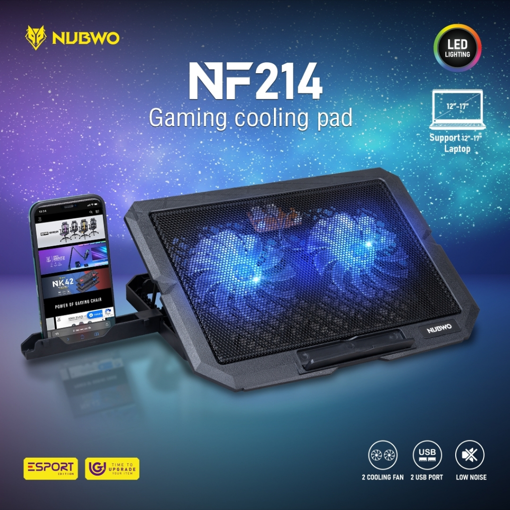 มีส่งด่วน NUBWO  COOLING PAD รุ่น NF-214  FOR NOTEBOOK พัดลมระบายอากาศโน๊ตบุ๊ค 2 พัดลม ไฟ RGB