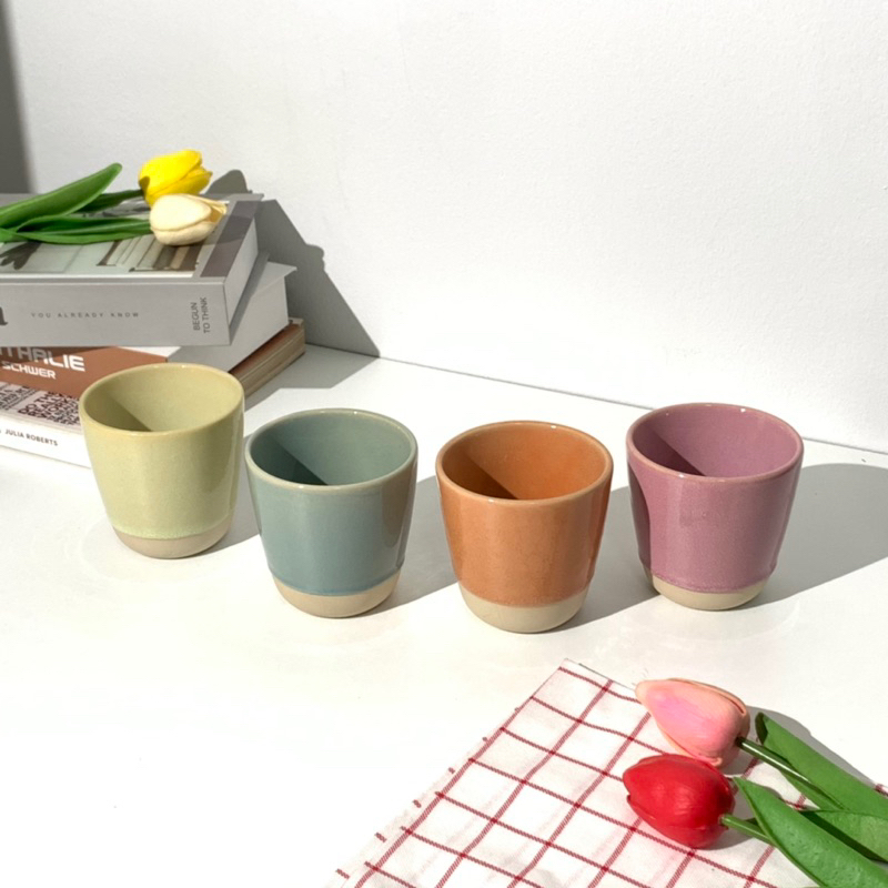 Goodsceramics🍓แก้วญี่ปุ่น แก้ว แก้วเซรามิก JAPAN TEA CUP  สีทูโทน 🌈☀️💦ตอนรับซัมเมอร์🌈☀️💦