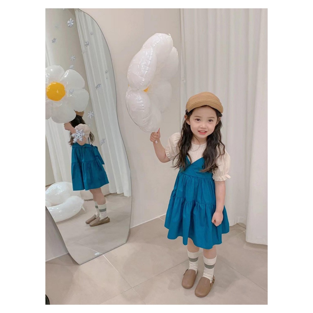 ชุดเด็กผู้หญิง ชุดเด็กใหม่ ชุดเดรสเอี้ยมพร้อมเสื้อขาว สวยเกร๋มาก สาวเกาหลีสุดๆ ฤดูร้อน 1-9 ปี พร้อมส่ง