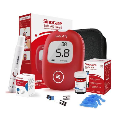 เครื่องตรวจน้ำตาล Sinocare Safe AQ Smart+แผ่น 50 ชิ้น+เข็ม 50ชิ้น/แผ่นตรวจน้ำตาลในเลือด 50 ชิ้น + เข็มเจาะเลือด 50 ชิ้น