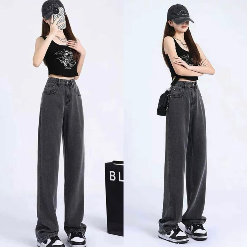 กางเกงยีนสืสีดำฟอก Basic Jeans A274 เอวสูงผ้าไม่ยืด